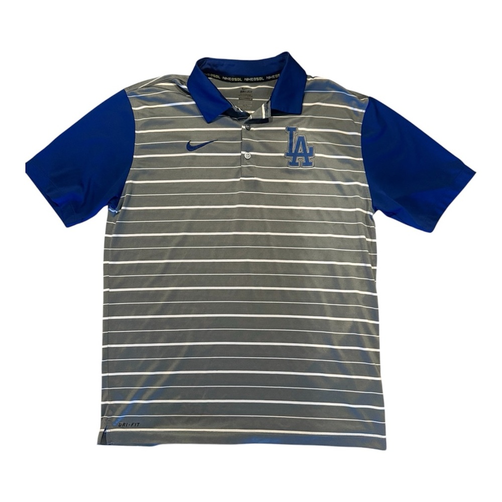 Nike Dri-Fit Men's Blue and Gray Striped Polo Shirt